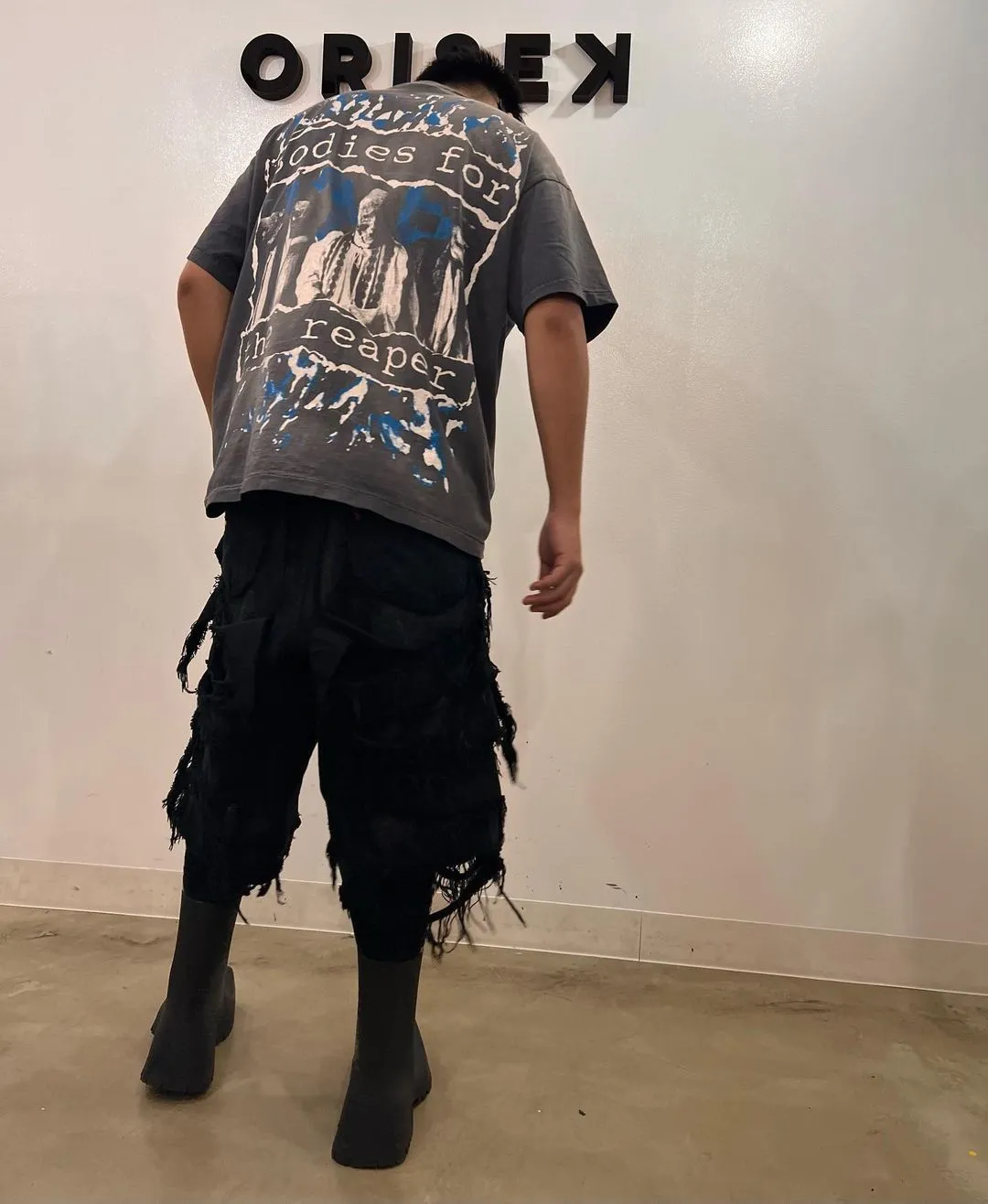 SAINT MICHAEL SS TEE/B FOR REAPER Jesus Hell's Angels Washed and Distressed Short Sleeves Washed Black S-XL Garment Dyed Printed Washed and Distressed